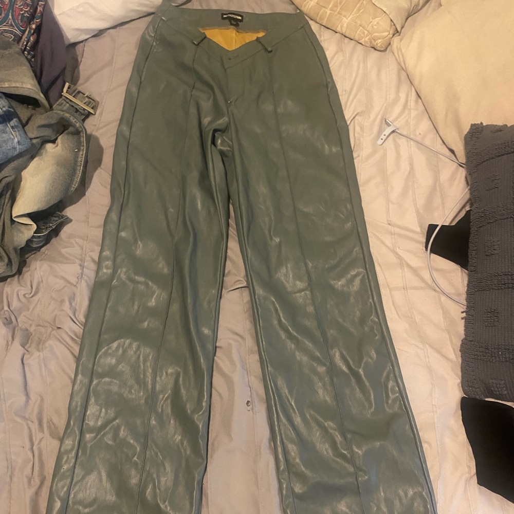 Green-grey Leather Pants